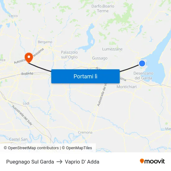 Puegnago Sul Garda to Vaprio D' Adda map