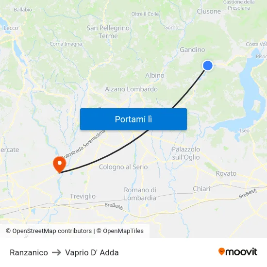 Ranzanico to Vaprio D' Adda map