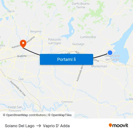 Soiano Del Lago to Vaprio D' Adda map