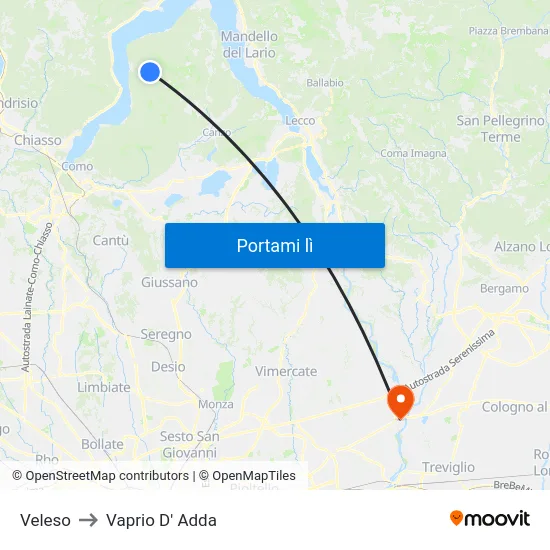 Veleso to Vaprio D' Adda map