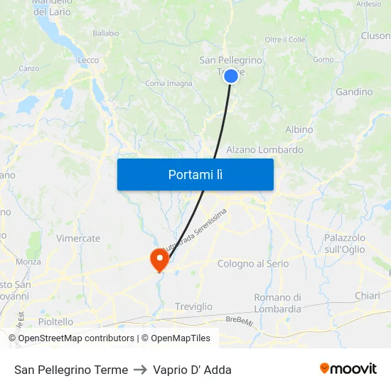 San Pellegrino Terme to Vaprio D' Adda map