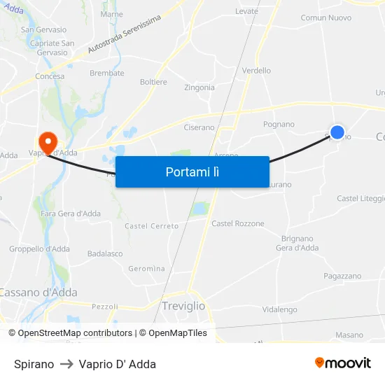 Spirano to Vaprio D' Adda map