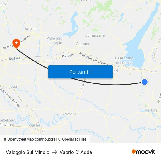 Valeggio Sul Mincio to Vaprio D' Adda map