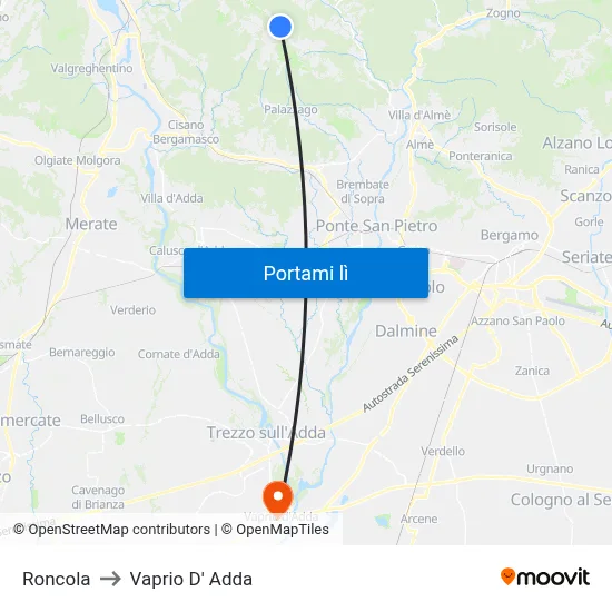 Roncola to Vaprio D' Adda map