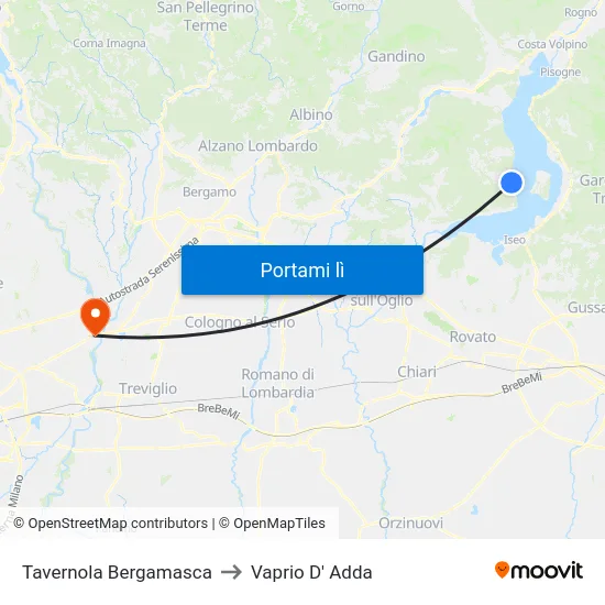 Tavernola Bergamasca to Vaprio D' Adda map