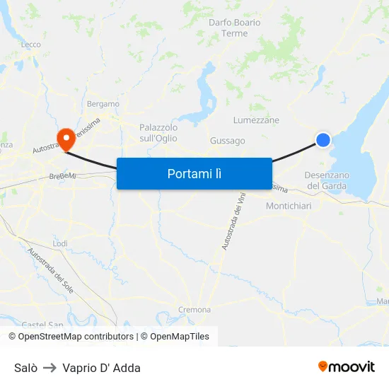 Salò to Vaprio D' Adda map