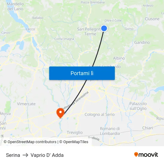 Serina to Vaprio D' Adda map