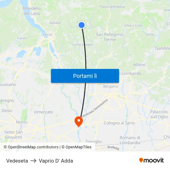 Vedeseta to Vaprio D' Adda map