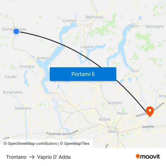 Trontano to Vaprio D' Adda map
