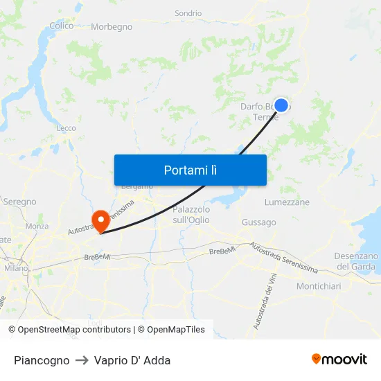 Piancogno to Vaprio D' Adda map