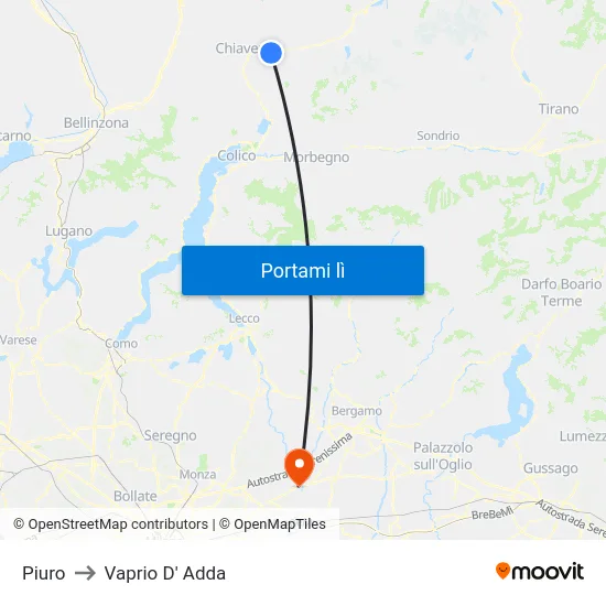 Piuro to Vaprio D' Adda map