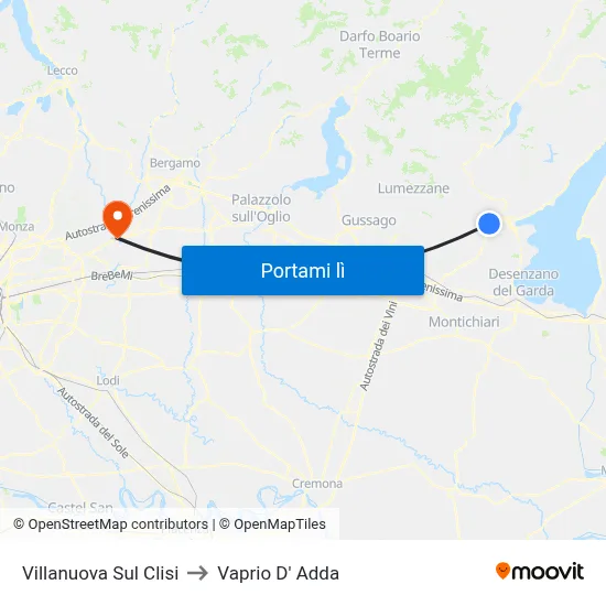 Villanuova Sul Clisi to Vaprio D' Adda map
