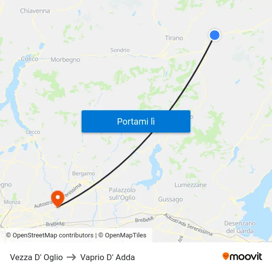 Vezza D' Oglio to Vaprio D' Adda map