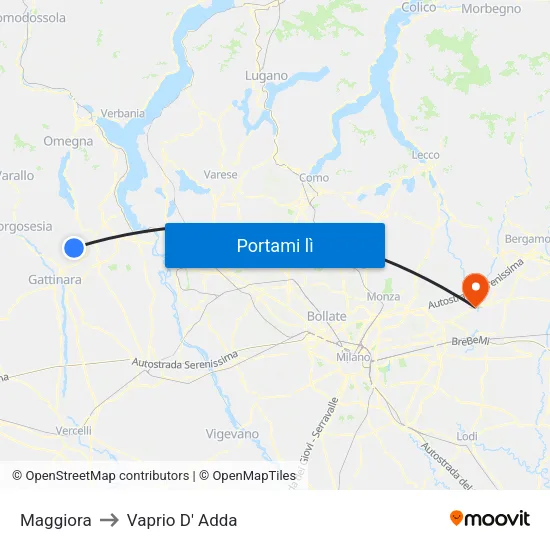 Maggiora to Vaprio D' Adda map