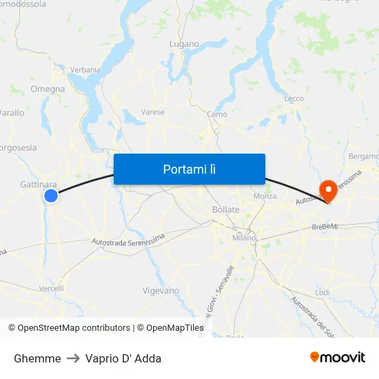 Ghemme to Vaprio D' Adda map