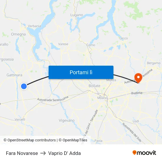 Fara Novarese to Vaprio D' Adda map