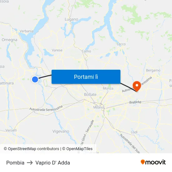 Pombia to Vaprio D' Adda map