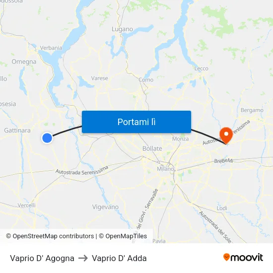 Vaprio D' Agogna to Vaprio D' Adda map