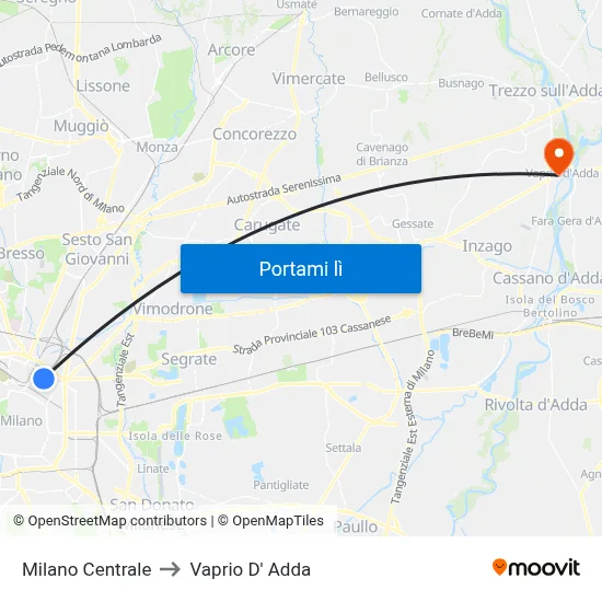 Milano Centrale to Vaprio D' Adda map