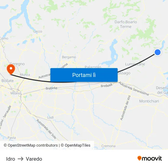 Idro to Varedo map