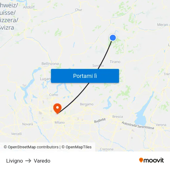 Livigno to Varedo map