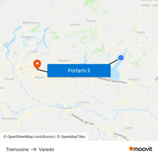Tremosine to Varedo map