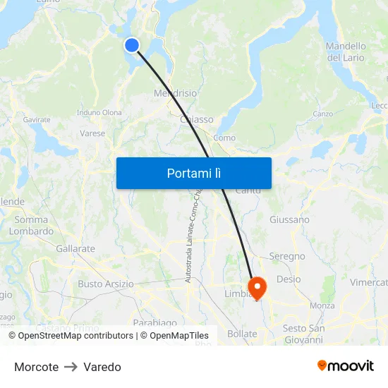 Morcote to Varedo map
