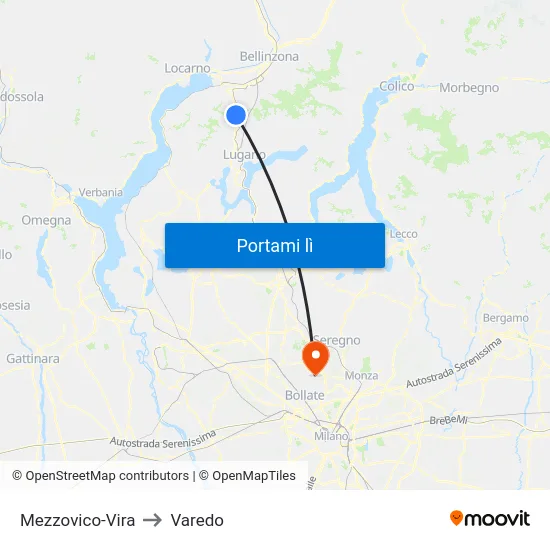 Mezzovico-Vira to Varedo map