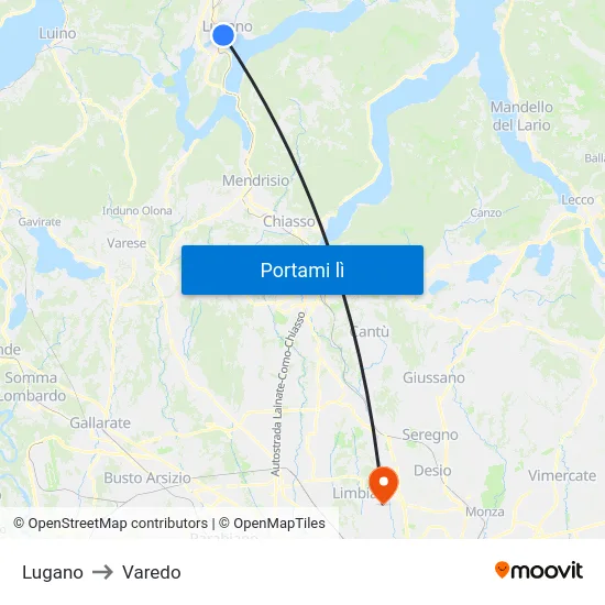 Lugano to Varedo map