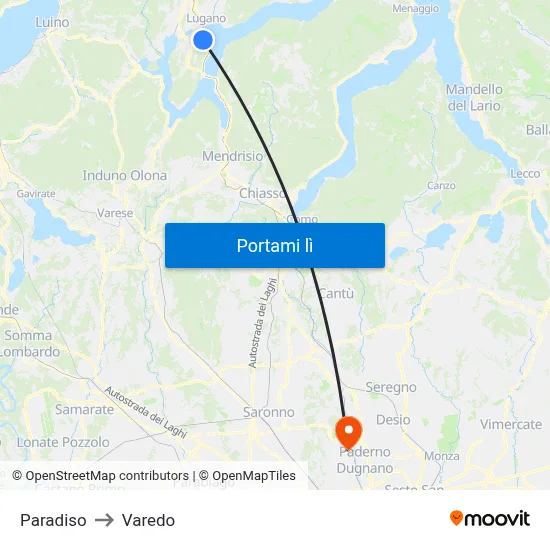 Paradiso to Varedo map