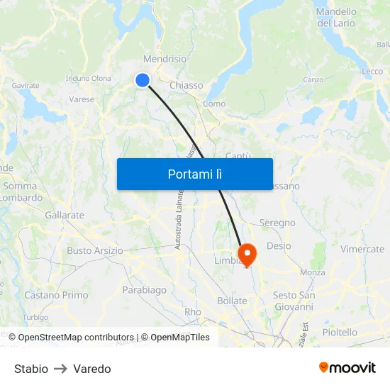 Stabio to Varedo map