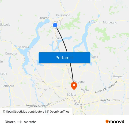 Rivera to Varedo map