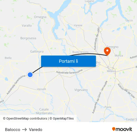 Balocco to Varedo map