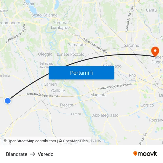 Biandrate to Varedo map