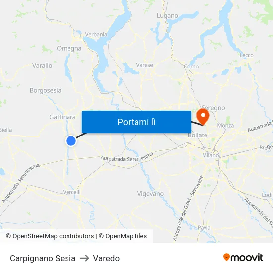 Carpignano Sesia to Varedo map