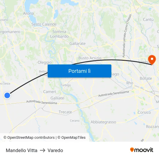 Mandello Vitta to Varedo map