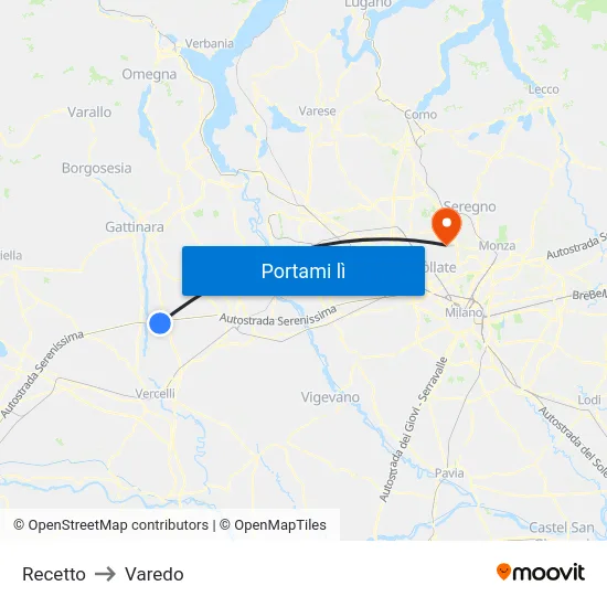 Recetto to Varedo map