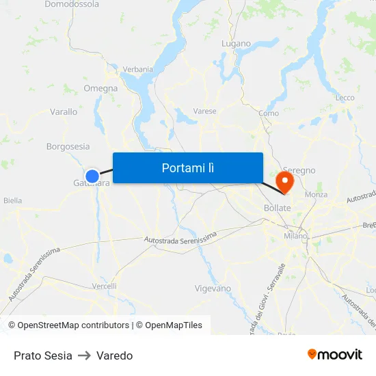 Prato Sesia to Varedo map