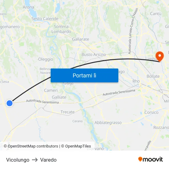 Vicolungo to Varedo map