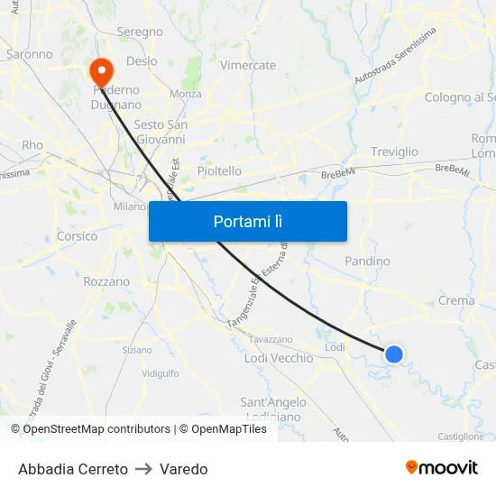Abbadia Cerreto to Varedo map