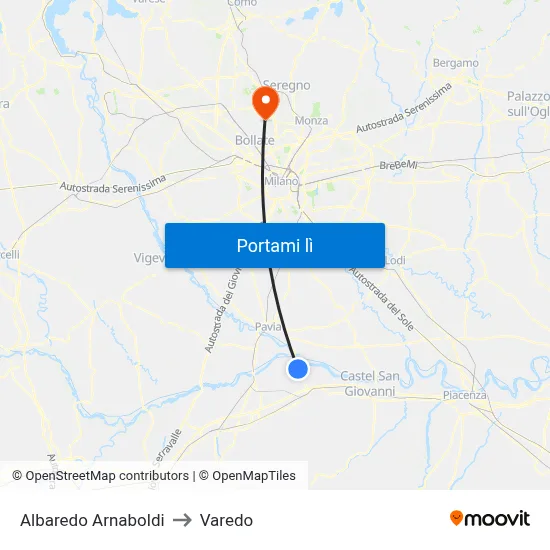 Albaredo Arnaboldi to Varedo map
