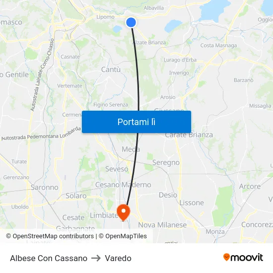 Albese Con Cassano to Varedo map