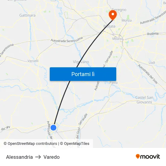 Alessandria to Varedo map