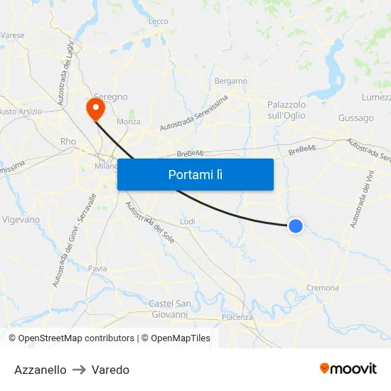 Azzanello to Varedo map