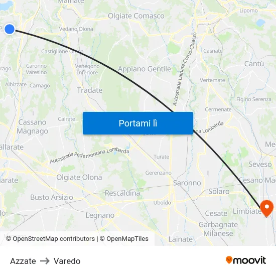 Azzate to Varedo map
