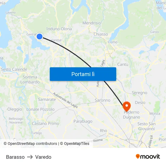 Barasso to Varedo map