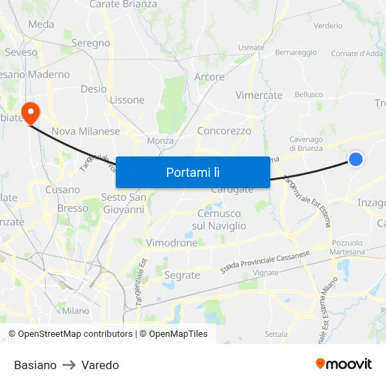 Basiano to Varedo map