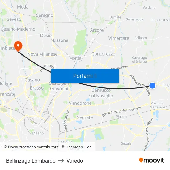 Bellinzago Lombardo to Varedo map