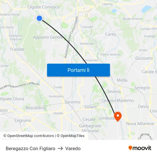 Beregazzo Con Figliaro to Varedo map