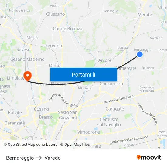 Bernareggio to Varedo map
